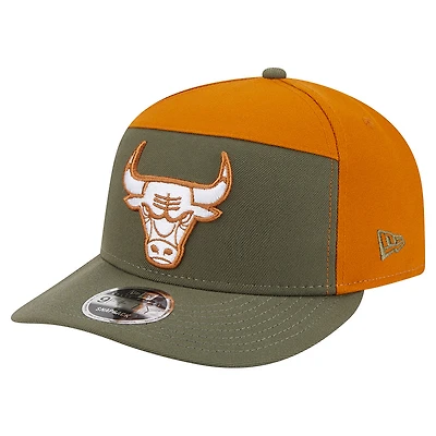 Men's New Era Olive/Burnt Orange Chicago Bulls Two-Tone Color Pack Split Panel 9FIFTY Adjustable Hat