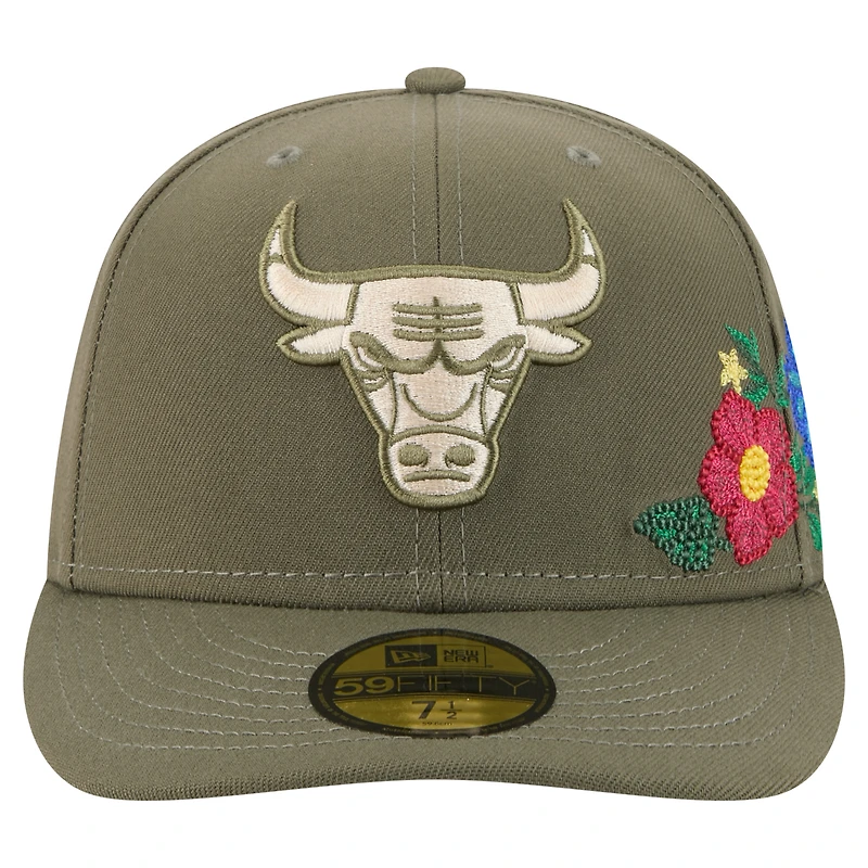 Men's New Era Olive Chicago Bulls Tonal Florals 59FIFTY Fitted Hat