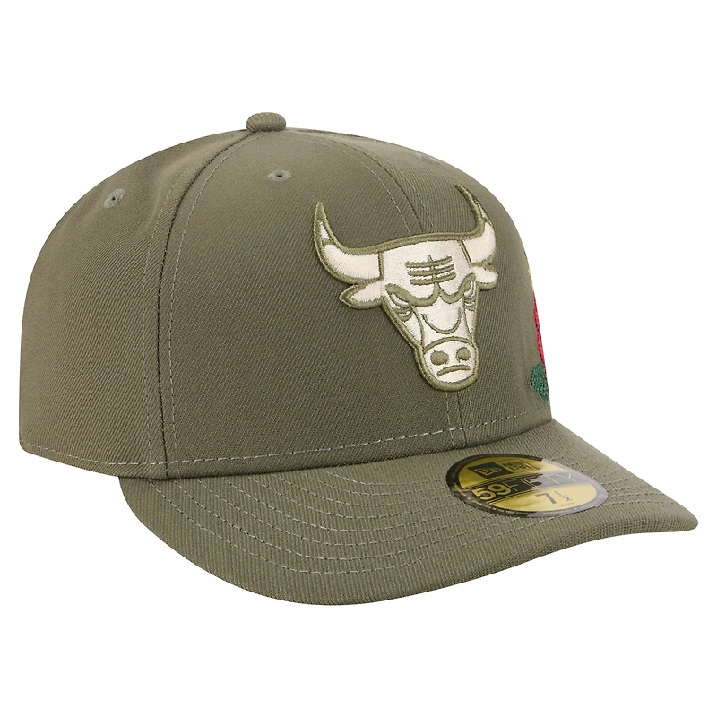 Men's New Era Olive Chicago Bulls Tonal Florals 59FIFTY Fitted Hat