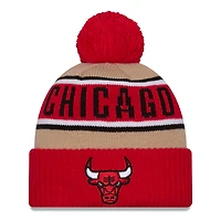 Men's New Era Red/Tan Chicago Bulls 2024 NBA Draft Cuffed Knit Hat with Pom