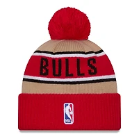 Men's New Era Red/Tan Chicago Bulls 2024 NBA Draft Cuffed Knit Hat with Pom