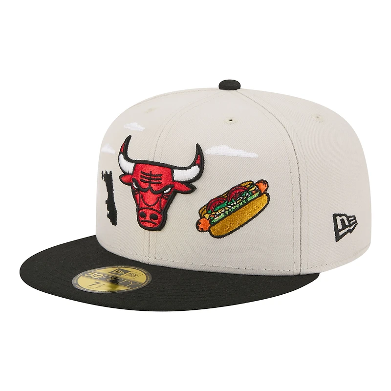 Casquette ajustée New Era 59FIFTY pour homme, beige/noir, Chicago Bulls, modèle City Icon.