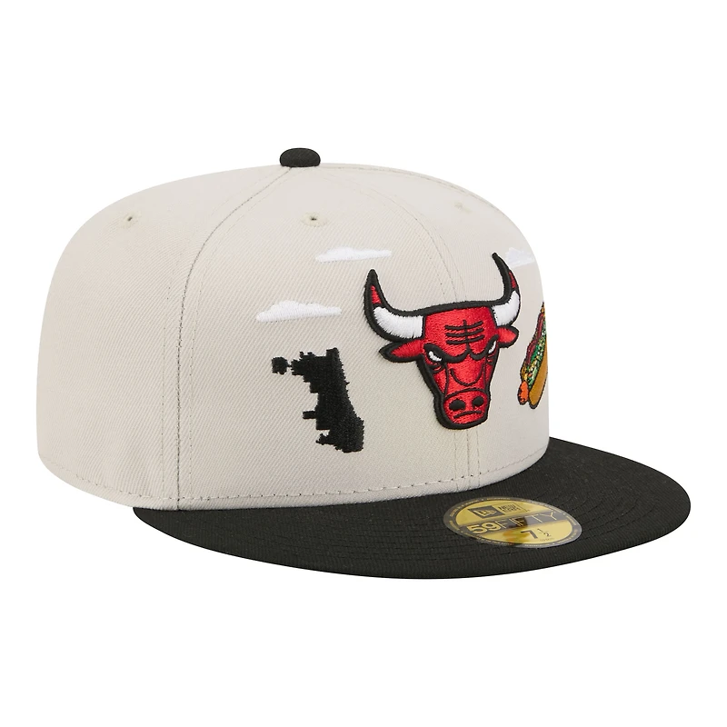 Men's New Era  Tan/Black Chicago Bulls Localized City Icon 59FIFTY Fitted Hat