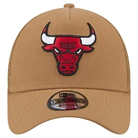 Casquette réglable de camionneur A-Frame 9FORTY des Chicago Bulls New Era pour hommes, beige