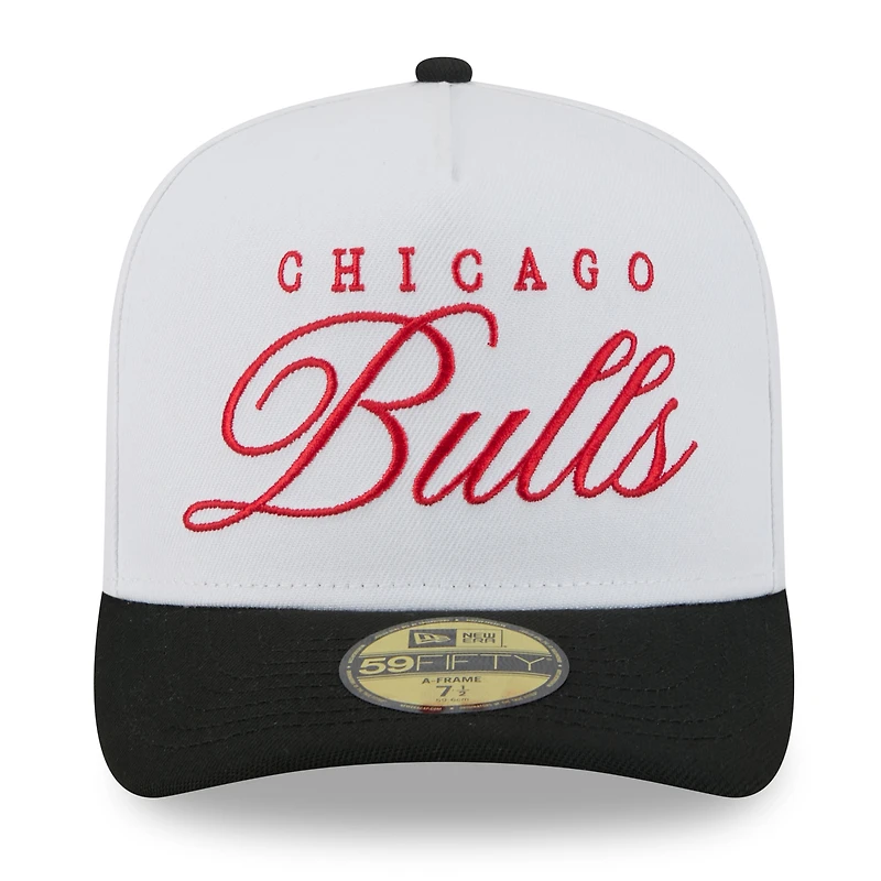 Casquette ajustée New Era 59FIFTY blanche/noire pour homme, Chicago Bulls, NBA Draft 2025