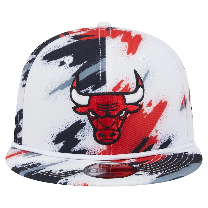 Casquette snapback 9FIFTY blanche New Era pour homme, motif Chicago Bulls Paint