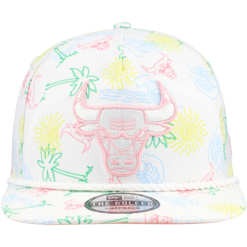 Men's New Era White Chicago Bulls Palm Trees and Waves Golfer Adjustable Hat