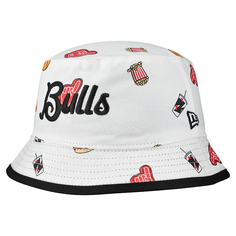 Men's New Era White Chicago Bulls Team Cheer Reversible Bucket Hat