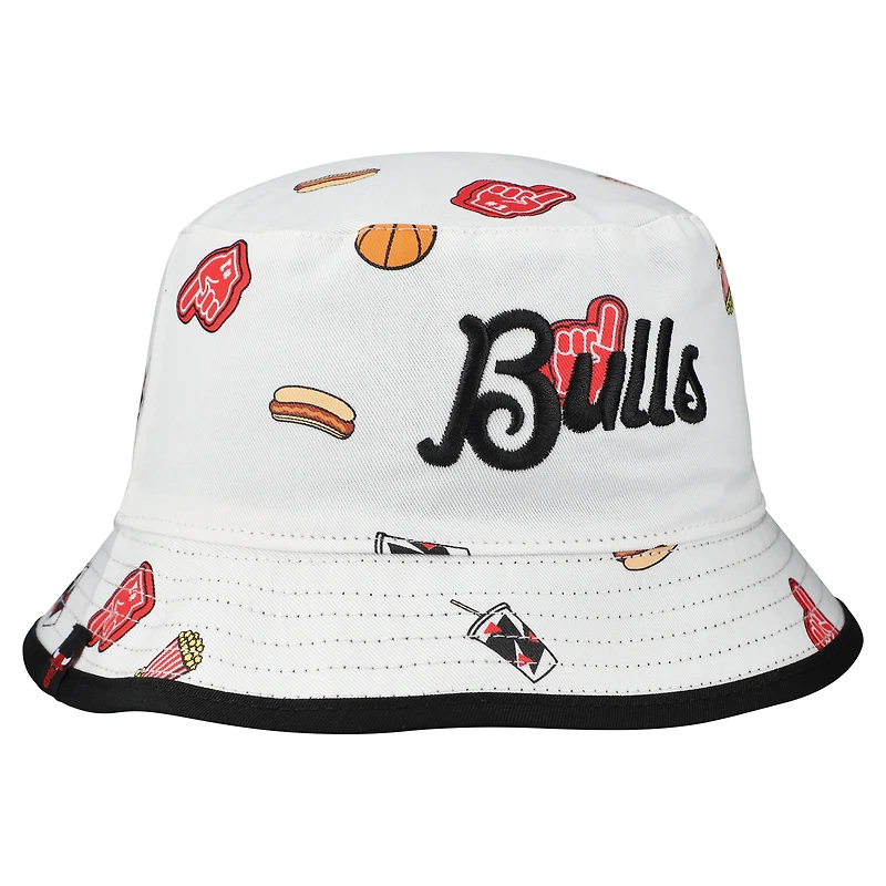 Men's New Era White Chicago Bulls Team Cheer Reversible Bucket Hat