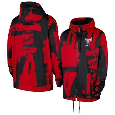 Men's Nike  Black/Red Chicago Bulls Courtside Club Premium Woven Full-Zip Hooded Jacket