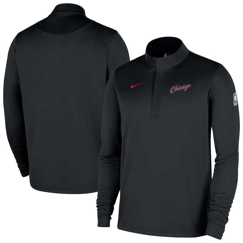 Haut Nike Chicago Bulls City Edition Remix Authentic Coaches Dri-FIT à demi-zip noir pour homme
