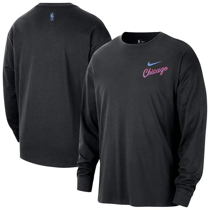 T-shirt à manches longues Nike Chicago Bulls City Edition Remix Essential Logo noir pour homme