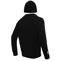 Coffret cadeau pull à col rond et bonnet en tricot revers Pro Standard Black Chicago Bulls pour hommes
