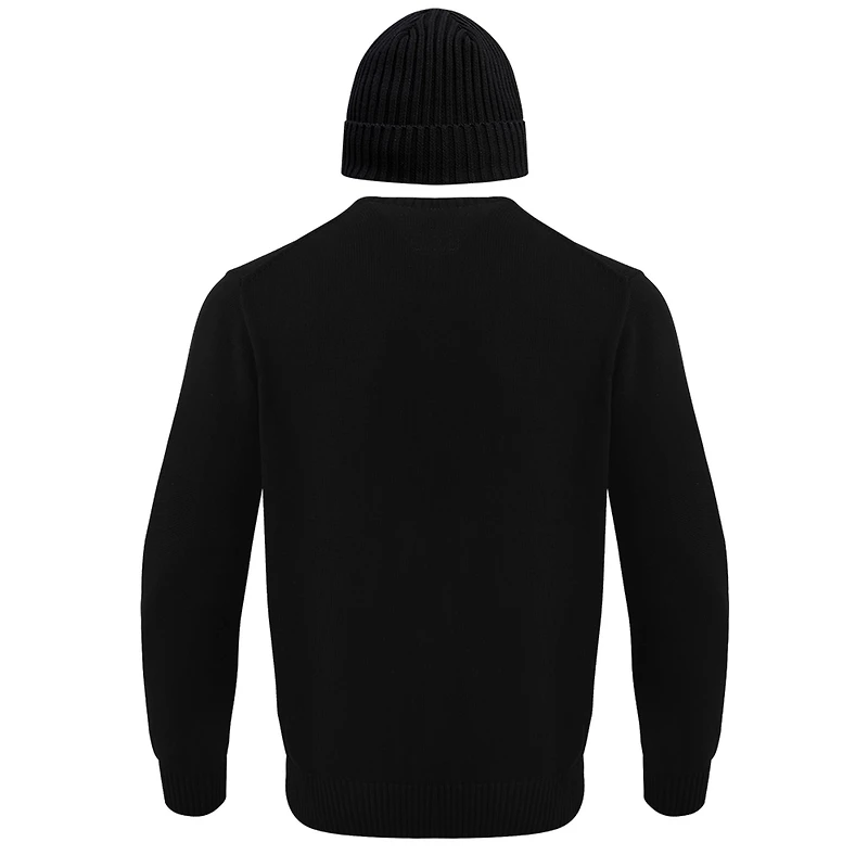 Coffret cadeau pull à col rond et bonnet en tricot revers Pro Standard Black Chicago Bulls pour hommes