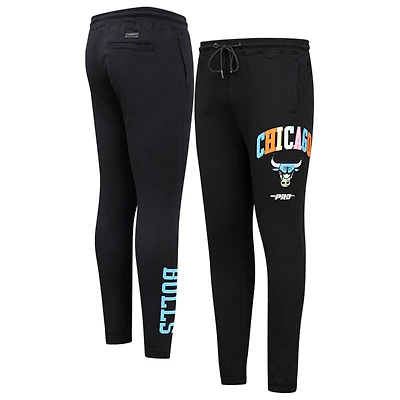 Pantalon de survêtement noir Chicago Bulls pour homme, style Pro Standard, effet néon délavé
