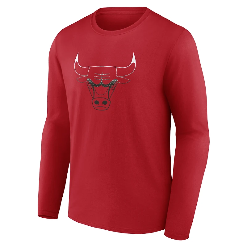 T-shirt à manches longues rouge pour homme avec logo dégradé des Chicago Bulls
