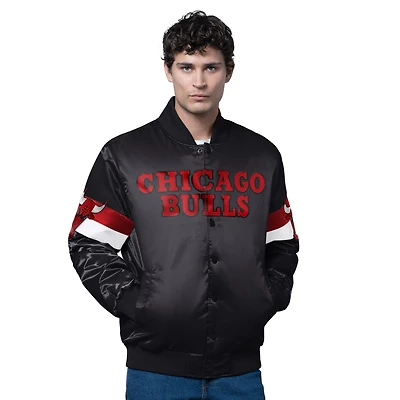 Veste en satin noir à boutons-pression triple option pour homme des Chicago Bulls