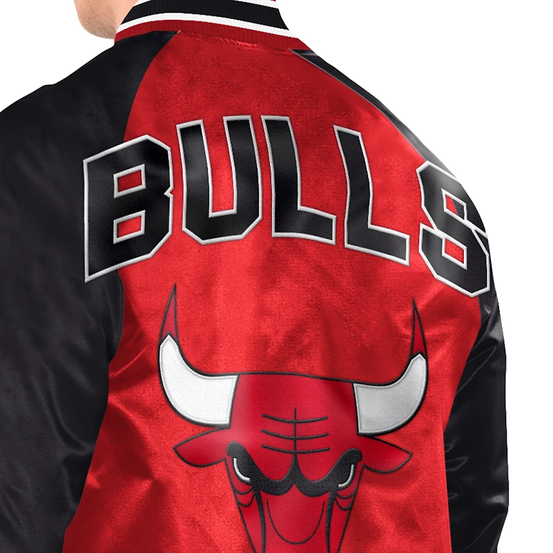 Veste universitaire raglan à boutons-pression Starter rouge/noir Chicago Bulls Intronisé pour homme