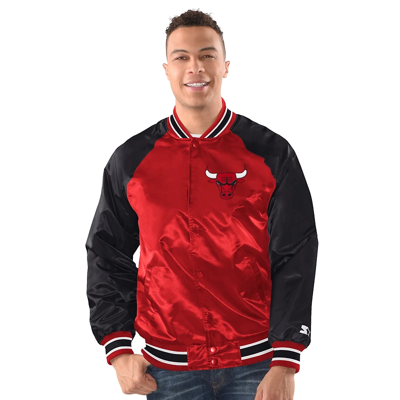Men's Starter Red/Black Chicago Bulls Inductee Raglan Full-Snap Varsity Jacket