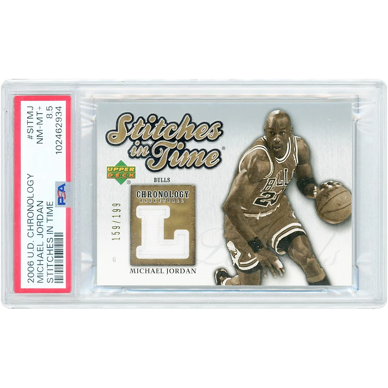 Michael Jordan Chicago Bulls 2006-07 Upper Deck Chronology Stitches In Time Game-Used Jersey Relic #SIT-MJ #159/199 PSA Authenticated 8.5 Card