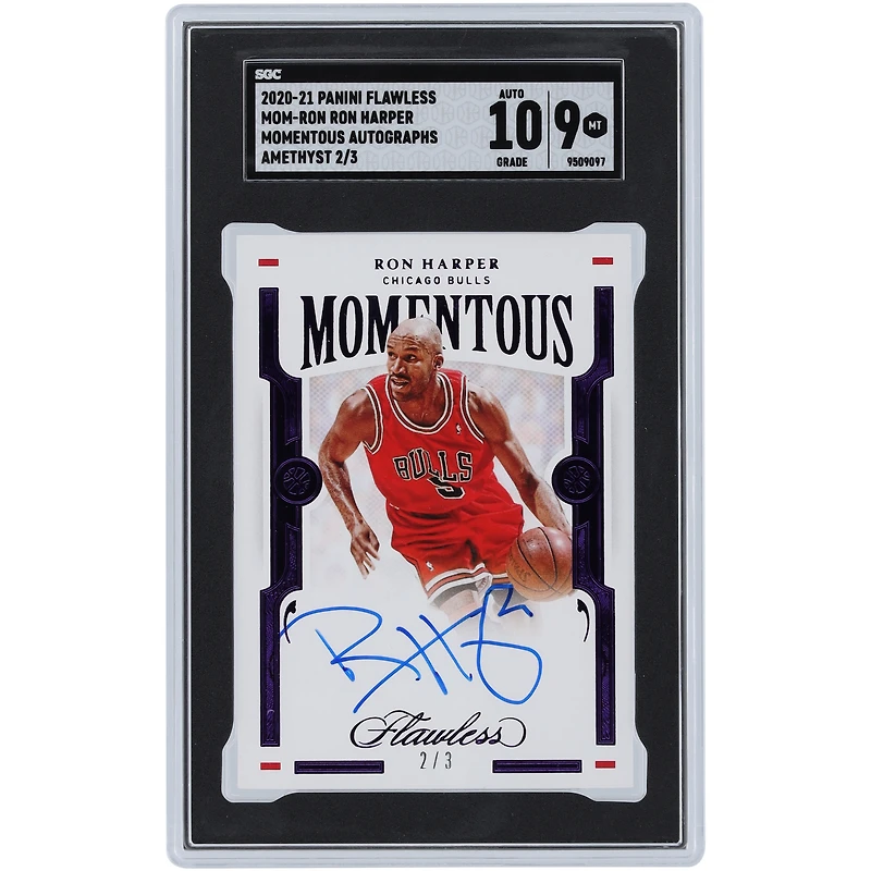 Carte Panini Flawless Amethyst #MOM-RON #2/3 SGC authentifiée 9/10 autographiée par Ron Harper des Chicago Bulls 2020-21