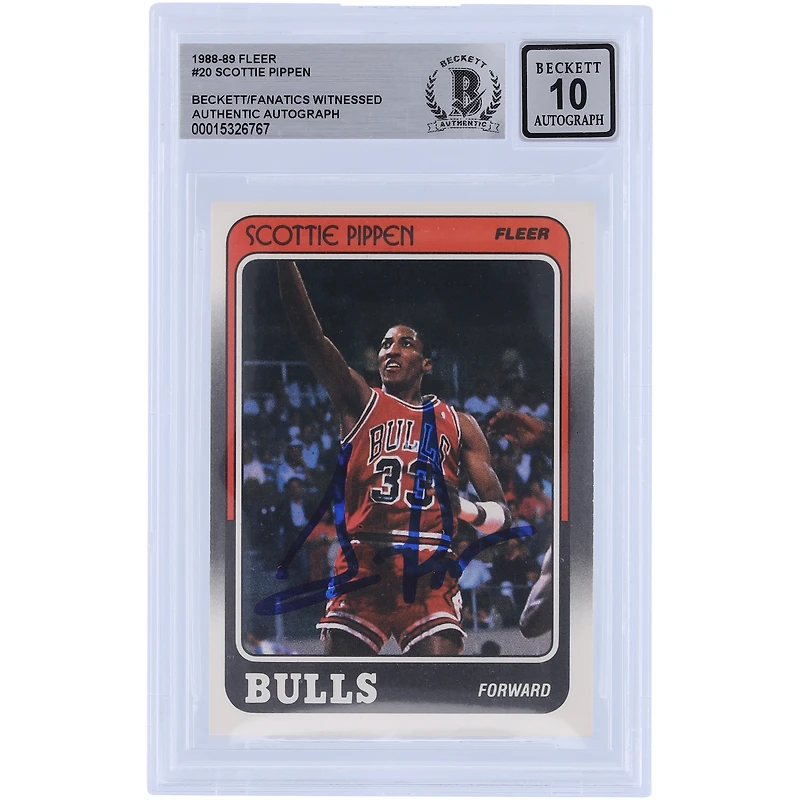 Scottie Pippen Chicago Bulls Carte de recrue autographiée 1988-89 Fleer #20 Beckett Fanatics Witnessed Authenticated 10 Rookie