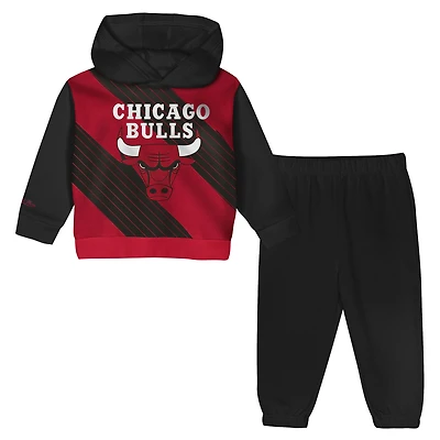 Ensemble sweat à capuche et pantalon oversize Mitchell & Ness noir rouge Chicago Bulls pour tout-petit