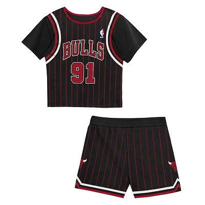 Toddler Mitchell & Ness Dennis Rodman Black Chicago Bulls 2-Piece Play by Place T-Shirt Shorts Set