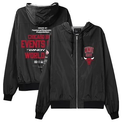 Bleacher Report x Mitchell & Ness Black Chicago Bulls Backstage Crew Sweat à capuche entièrement zippé unisexe