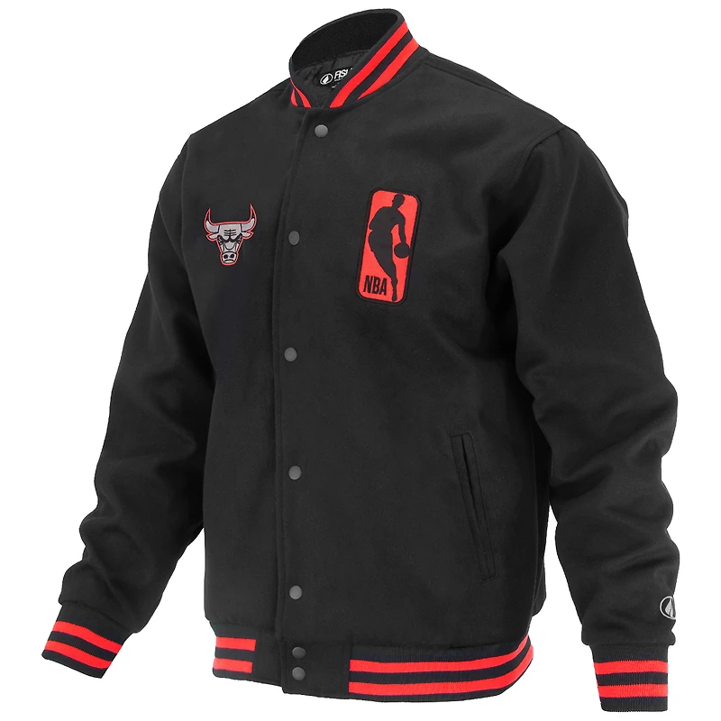 Veste universitaire unisexe FISLL noire Chicago Bulls Logoman Shadow Collection à boutons-pression