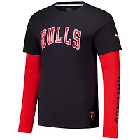 Unisex Stadium Essentials Black Chicago Bulls Spectator Twofer Long Sleeve  T-Shirt