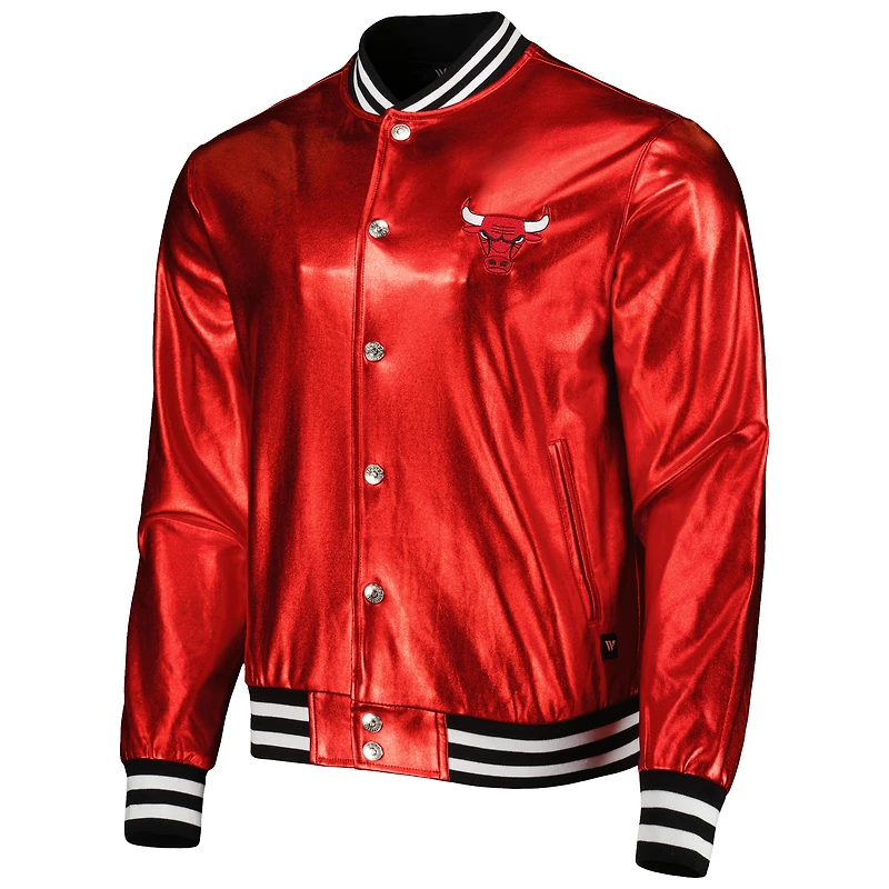 Unisex The Wild Collective Red Chicago Bulls Metallic Full-Snap Bomber Jacket