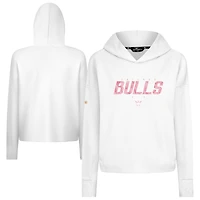 Sweat à capuche court trois mélanges motif floral blanc pour femme Levelwear Chicago Bulls Fête des Mères