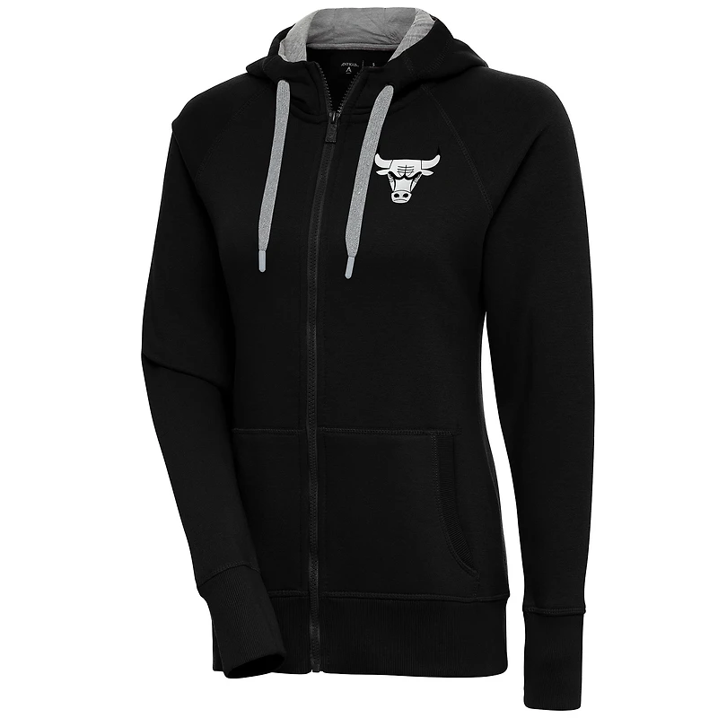 Sweat à capuche zippé intégral Chicago Bulls noir brossé métallisé pour femme