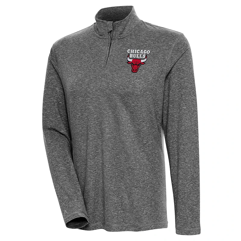 Pull-over à fermeture éclair quart de tour Antigua Heather Black Chicago Bulls pour femme