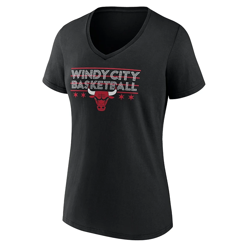 Women's  Black Chicago Bulls Core Hometown Launch V-Neck T-Shirt