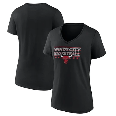Women's  Black Chicago Bulls Core Hometown Launch V-Neck T-Shirt