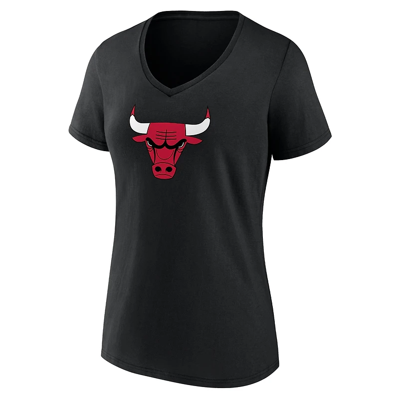 Women's White Chicago Bulls Primary Logo V-Neck T-Shirt