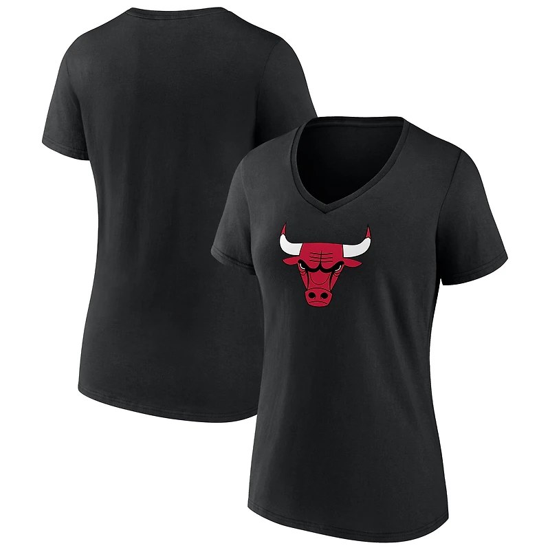 Women's White Chicago Bulls Primary Logo V-Neck T-Shirt