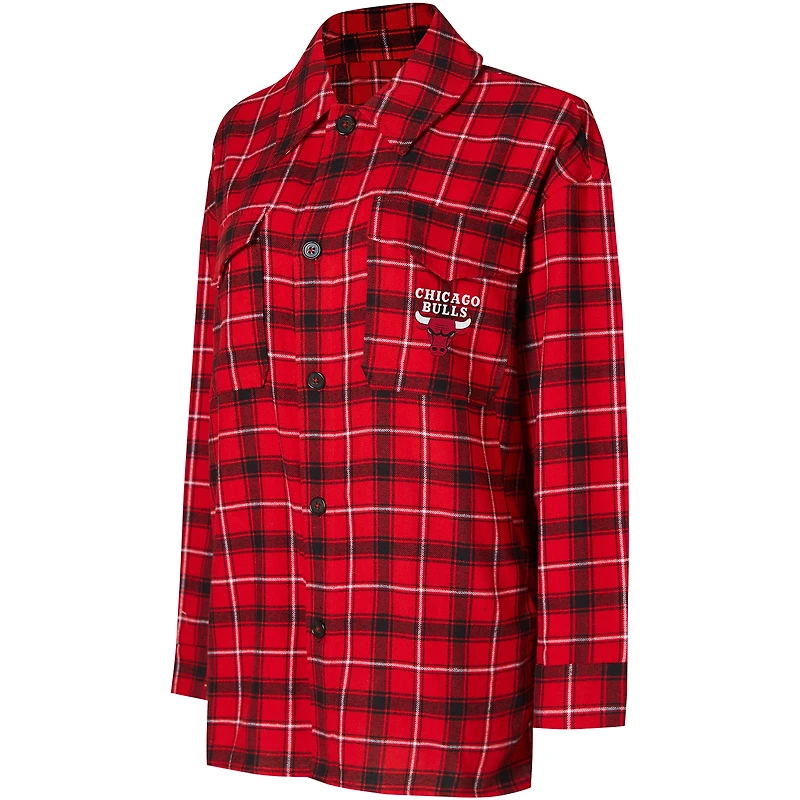Chemise de nuit boutonnée College Concepts pour femmes, rouge/noir, Chicago Bulls Boyfriend