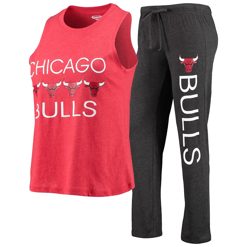 Ensemble de nuit avec débardeur et pantalon Chicago Bulls Concepts Sport pour femme rouge chiné/noir chiné