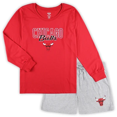 Women's Concepts Sport Red/Heather Gray Chicago Bulls Plus Long Sleeve T-Shirt and Shorts Sleep Set