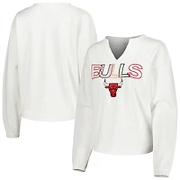 Women's Concepts Sport  White Chicago Bulls Sunray Notch Neck Long Sleeve T-Shirt