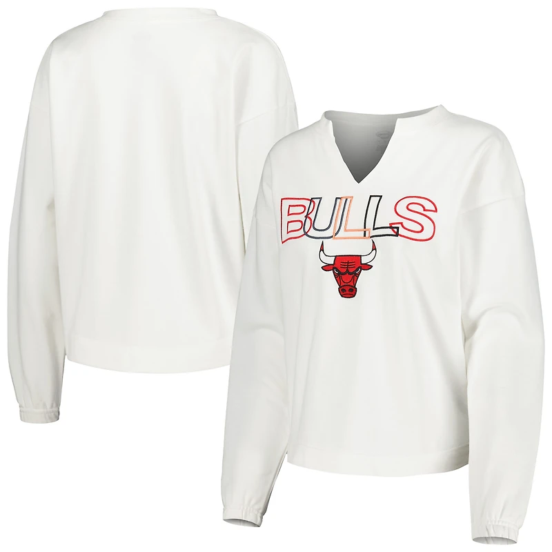 Haut à manches longues et col cranté Sunray des Chicago Bulls pour femme Concepts Sport blanc