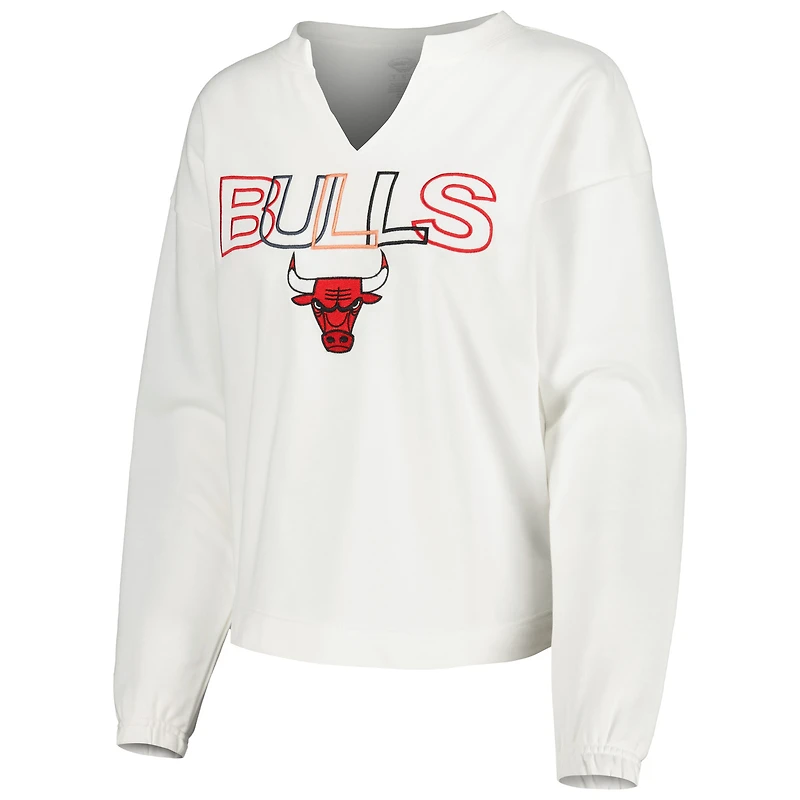 Women's Concepts Sport White Chicago Bulls Sunray Notch Neck Long Sleeve Top