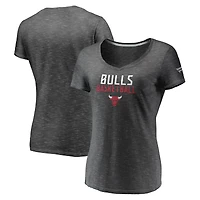 T-shirt à col en V double fondu et teinture spatiale Fanatics Charcoal Chicago Bulls pour femmes