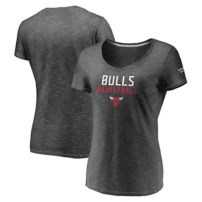 Women's Fanatics Charcoal Chicago Bulls Double-Fade Space-Dye V-Neck T-Shirt