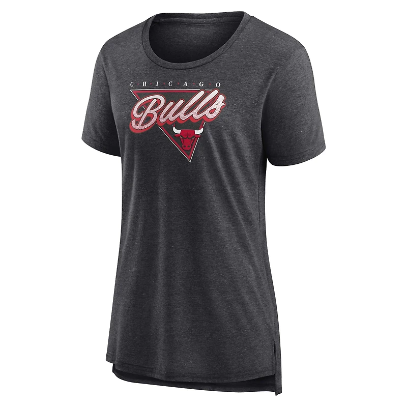 T-shirt à trois mélanges Fanatics Heathered Charcoal Chicago Bulls True Classics pour femmes