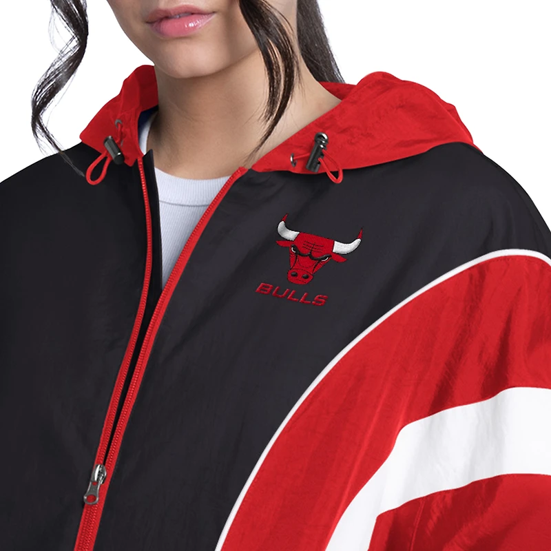 Veste légère oversize zippée G-III 4Her pour femme par Carl Banks, rouge/noir, Chicago Bulls Quarterback