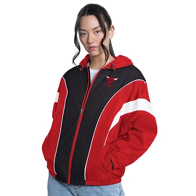 Veste légère oversize zippée G-III 4Her pour femme par Carl Banks, rouge/noir, Chicago Bulls Quarterback